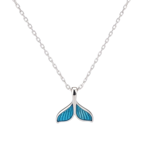 Collana con Coda di Balena in Argento Sterling 925 per Donna Ragazze Ciondolo a Coda di Sirena in Smalto Blu Gioielli Quotidiani in Stile Marino Minimalista
