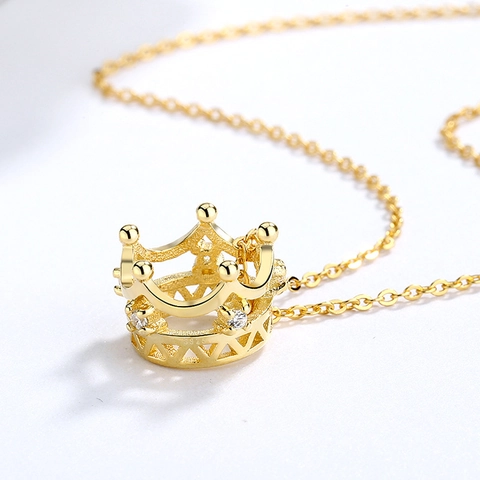 925 Sterling Silver Crown Pendant Necklace For Women Luxury Rhinestone Inlaid Cross Chain Fashion Commute Jewelry Gift