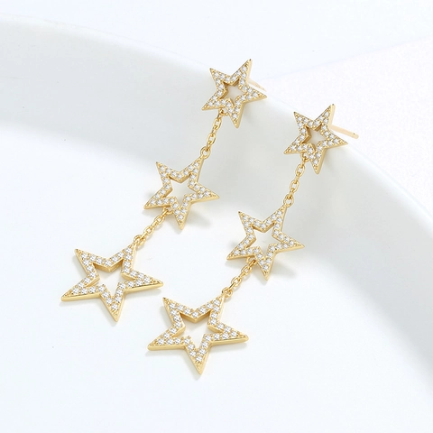 Orecchini a Goccia con Nappa a Stella in Argento Sterling 925 Zirconia Stella a Cinque Punte Traforata per Donna