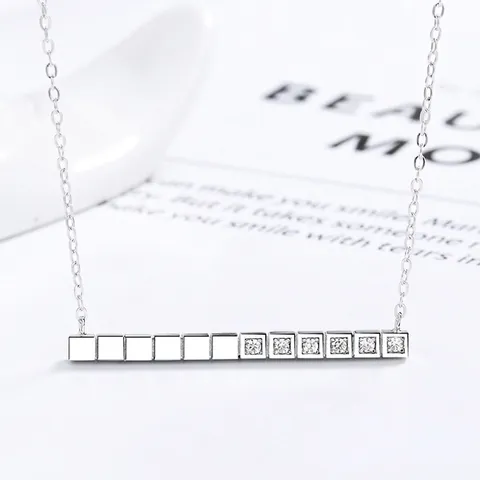 925 Sterling Silver Zirconia Bar Pendant Necklace For Women Minimalist White Gold Plated Geometric Chain Jewelry Gift