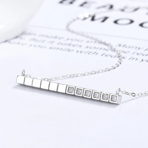 925 Sterling Silver Zirconia Bar Pendant Necklace For Women Minimalist White Gold Plated Geometric Chain Jewelry Gift