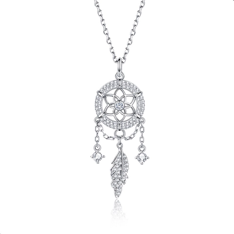Collier Attrape-Rêve en Argent Sterling 925 Avec Pendentif Gland Plume en Strass Élégante Chaîne de Clavicule Style Mori Bijou pour Femme