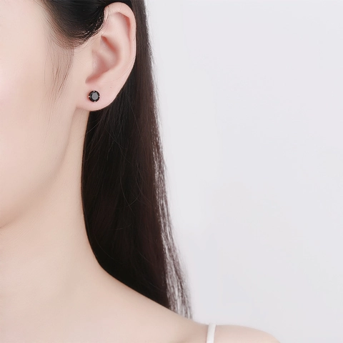 925 Sterling Silver Four-Prong Zirconia Stud Earrings For Women Minimalist Geometric Round Inlaid Birthstone Earrings Jewelry