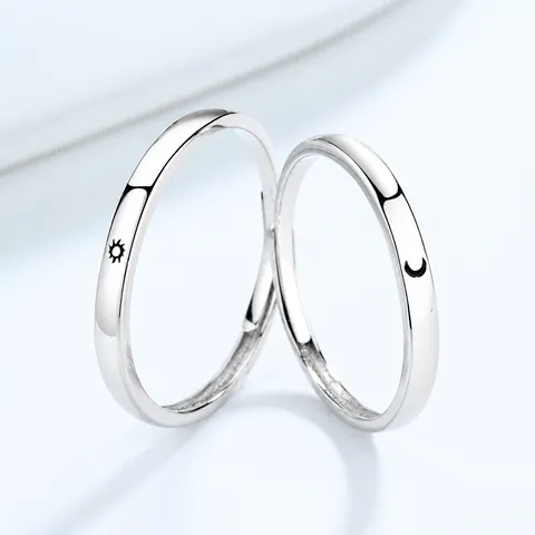 S925 Sterling Silver Couple Rings Sun And Moon Simple Adjustable Open Rings Romantic Matching Rings For Wedding Jewelry Gift