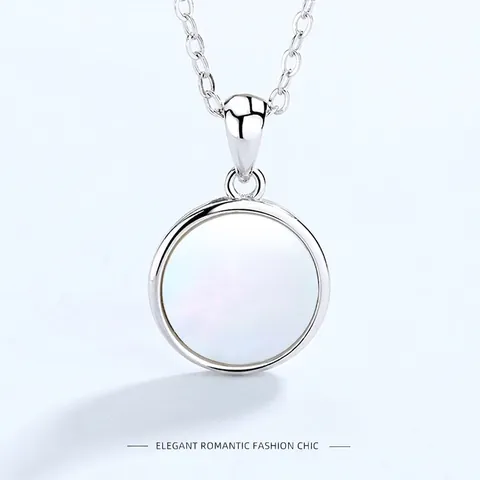 Collar de Plata de Ley S925 con Colgante Redondo de Concha Natural para Mujer Gargantilla de Nácar Blanco Minimalista Joyería