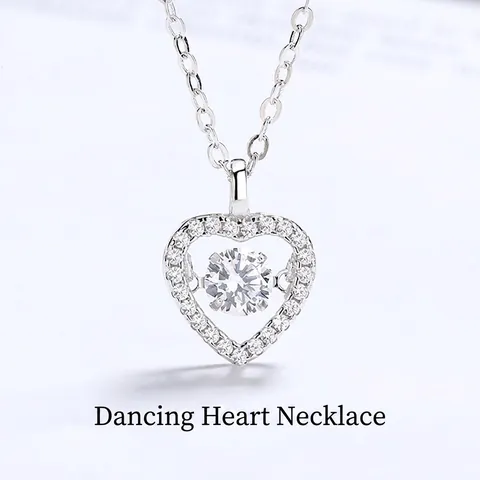 S925 Sterling Silver Heart Dancing Stone Pendant Necklace For Women Zirconia Elegant Clavicle Chain Jewelry Birthday Wedding Gift