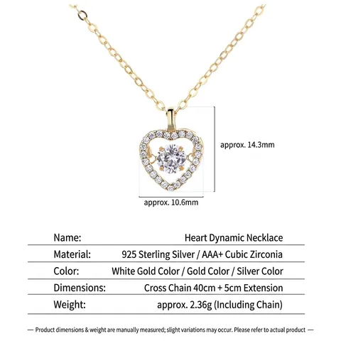 S925 Sterling Silver Heart Dancing Stone Pendant Necklace For Women Zirconia Elegant Clavicle Chain Jewelry Birthday Wedding Gift