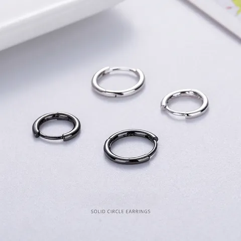 Orecchini a Cerchio Piccoli in Argento Sterling 925 Solido per Uomo Donna Orecchini a Bottone con Fibbia a Cerchio Minimalisti Gioielli Argento Nero