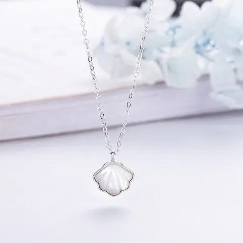 925 Sterlingsilber Perlmutt Muschel Halskette Damen Elegante Fächerform Anhänger Leichter Luxus S925 Schlüsselbeinkette