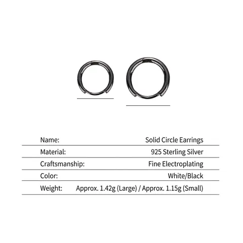 Orecchini a Cerchio Piccoli in Argento Sterling 925 Solido per Uomo Donna Orecchini a Bottone con Fibbia a Cerchio Minimalisti Gioielli Argento Nero