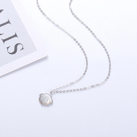 925 Sterlingsilber Perlmutt Muschel Halskette Damen Elegante Fächerform Anhänger Leichter Luxus S925 Schlüsselbeinkette