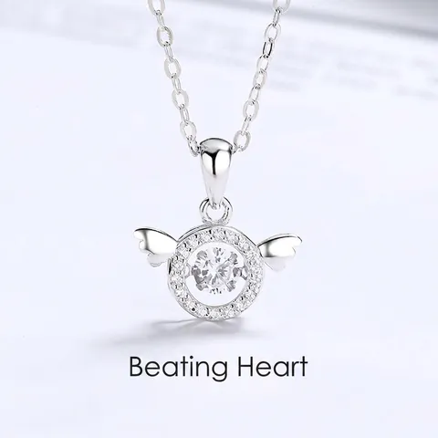 Collar con Colgante de Corazón Danzante en Plata de Ley 925 Alas de ángel para Mujer Circonia Incrustada Joyería Romántica