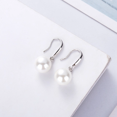 Orecchini a Gancio in Argento Sterling 925 Con Perla Artificiale Rotonda Eleganti Orecchini a Pendente Minimalisti per Donna