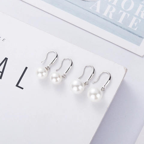 Orecchini a Gancio in Argento Sterling 925 Con Perla Artificiale Rotonda Eleganti Orecchini a Pendente Minimalisti per Donna