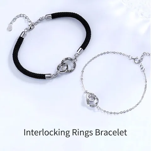 Braccialetti di Coppia a Doppio Cerchio Intrecciato in Argento Sterling 925 Corda Intrecciata Catena Gioielli Regalo Regolabile