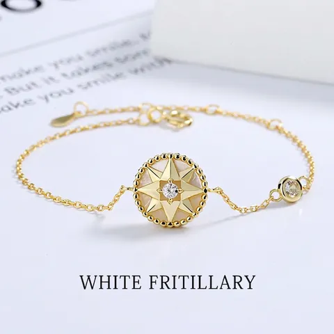 925 Sterling Zilver Kompas Ster Armband Voor Vrouwen Witte Parelmoer Ingelegde Strass Verstelbare Ketting Hand Sieraden