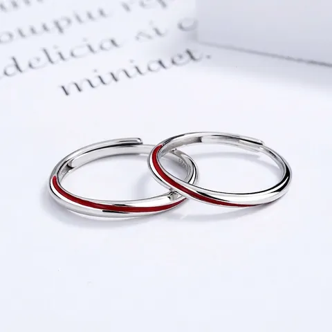 925 Sterlingsilber Möbiusschleife Paar Ringe Mit Roter Emaille Linie Verstellbare Offene Fingerringe Romantischer Schmuck Geschenk