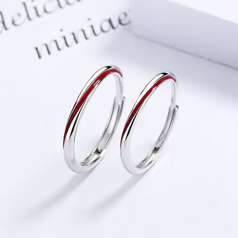 925 Sterlingsilber Möbiusschleife Paar Ringe Mit Roter Emaille Linie Verstellbare Offene Fingerringe Romantischer Schmuck Geschenk