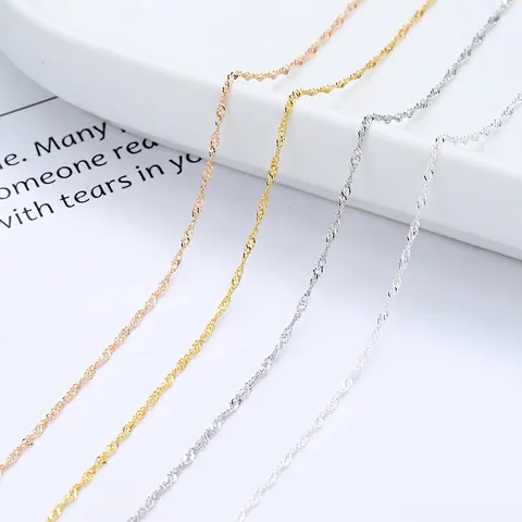S925 Sterling Zilveren Watergolfketting Halsketting Voor Dames Verstelbare Verlenging Singapore Ketting Goud Roségoud Zilver Basic DIY Sieraden