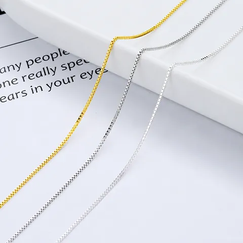 Italian 925 Sterling Silver Box Chain Necklace Minimalist Naked Link Chain Necklace For Women Elegant Fashion Jewelry Accessory