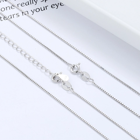 Italian 925 Sterling Silver Box Chain Necklace Minimalist Naked Link Chain Necklace For Women Elegant Fashion Jewelry Accessory