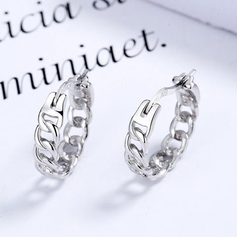 Orecchini a Cerchio con Catena Curb in Argento Sterling 925 per Donna Orecchini Rotondi Geometrici Retrò Placcati Oro 18K Argento Antico