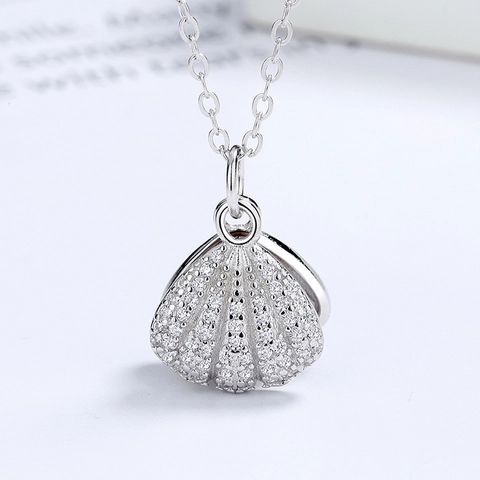 925 Sterling Silver Opening Shell Freshwater Pearl Pendant Necklace Elegant Zirconia Inlaid Shell Clavicle Chain For Women Jewelry