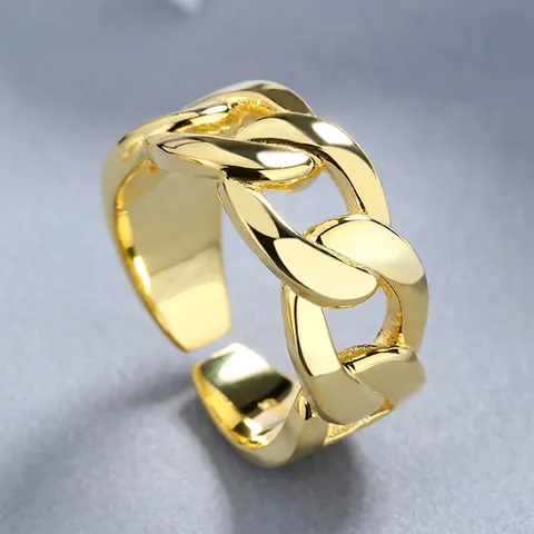 S925 Sterling Silver Chain Ring For Women Vintage Minimalist Open Adjustable Link Finger Ring Retro Jewelry Gift