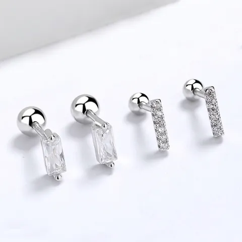 925 Sterlingsilber Rechteckig Zirkonia Ohrstecker Für Damen Sicherer Schraubverschluss Minimalistischer Geometrischer Schmuck