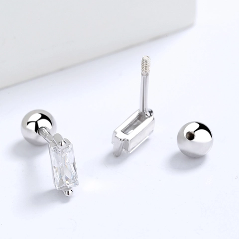 925 Sterlingsilber Rechteckig Zirkonia Ohrstecker Für Damen Sicherer Schraubverschluss Minimalistischer Geometrischer Schmuck