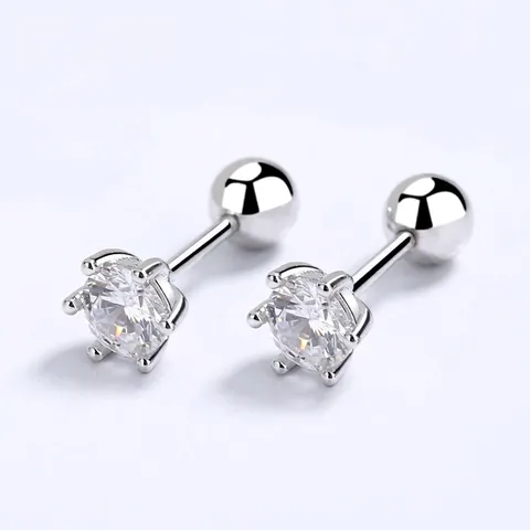 Orecchini a Bottone in Argento Sterling 925 con Zirconia Rotonda a Sei Griffe Chiusura a Vite Ipoallergenici Gioielli Minimalisti Donna Uomo