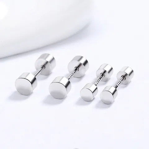 Orecchini a Bottone Cilindrici in Argento Sterling 925 Minimalista Manubrio Chiusura a Vite Doppio Capo Ear Bone Studs Donna Uomo