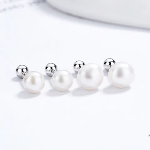 Orecchini a Bottone in Argento Sterling S925 Con Perla Artificiale per Donna Semplici Perle Tonde a Vite Gioielli Eleganti