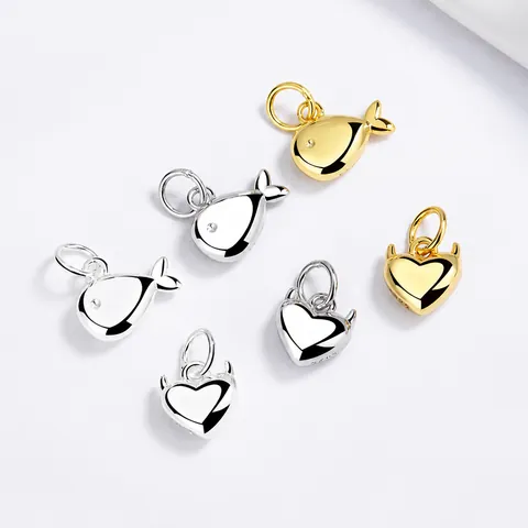 Colgante Corazón Diablo Ballena de Plata de Ley 925 con Diamantes de Imitación Chapado en Oro Blanco Accesorio DIY para Mujer