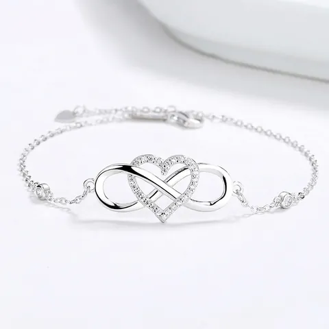 925 Sterling Silver Infinity Heart Bracelet For Women Elegant Zirconia Encrusted Adjustable Chain Bracelet Romantic Jewelry