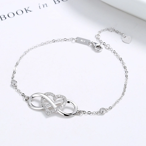925 Sterling Silver Infinity Heart Bracelet For Women Elegant Zirconia Encrusted Adjustable Chain Bracelet Romantic Jewelry