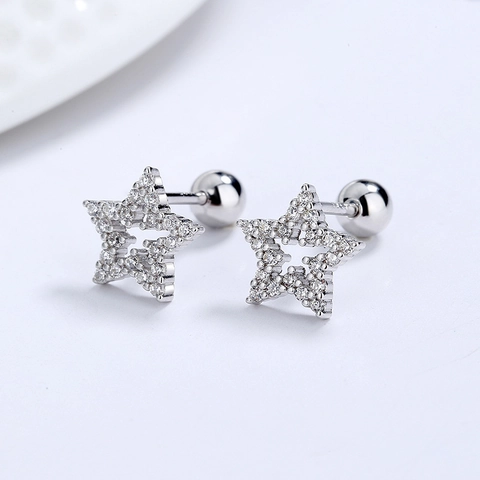 Boucles d'Oreilles Clous Étoile Creuse en Argent Sterling 925 Avec Fermoir à Vis en Zirconia Petites Boucles d'Oreilles Pentagramme