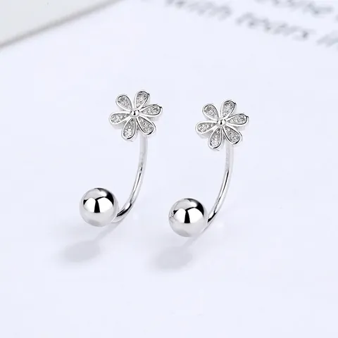 925 Sterlingsilber Blume U-Form Ohrringe Für Damen Glänzende Zirkonia Doppelseitig Tragbar Schraubverschluss Ohrstecker Schmuck