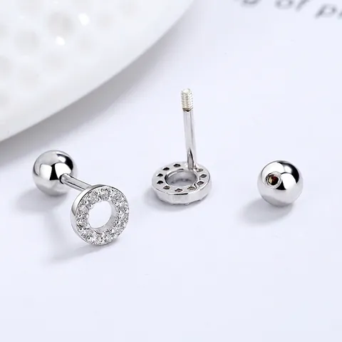 Boucles d'Oreilles Clous Cercle Géométrique à Vis en Argent Sterling 925 pour Femme Petits Zirconia Blancs Minimalistes