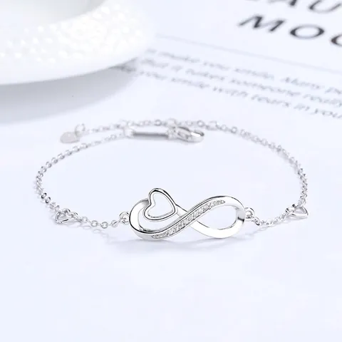 Bracciale Infinito Cuore in Argento Sterling 925 per Donna Elegante Zirconia Intarsiato Catena Regolabile Gioielli di Moda