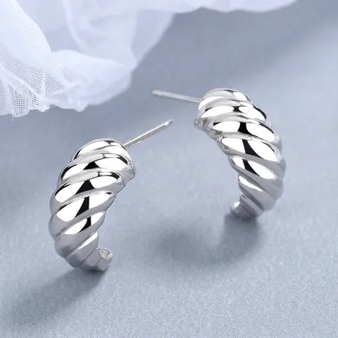 925 Sterling Silver Croissant Stud Earrings Twisted Rope C Shaped Hoop Earrings For Women Fashion Jewelry Gift