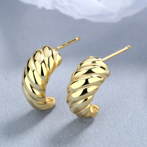 Orecchini a Bottone Croissant in Argento Sterling 925 Orecchini a Cerchio a Forma di C Intrecciati da Donna Gioielli