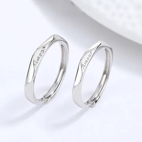 925 Sterlingsilber Möbiusschleife Paar Ringe Minimalistisch Amour Graviert Verstellbar Offener Ring Strass Schmuck Für Liebhaber