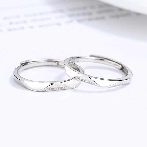 925 Sterlingsilber Möbiusschleife Paar Ringe Minimalistisch Amour Graviert Verstellbar Offener Ring Strass Schmuck Für Liebhaber