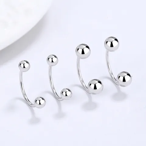 Orecchini a Bottone in Argento Sterling 925 con Chiusura a Vite Forma a U Donna Minimalista Geometrico Design a Doppia Perla Gioielli Moda