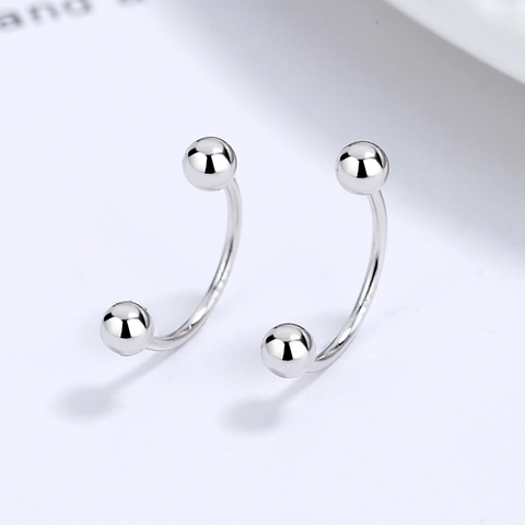 Orecchini a Bottone in Argento Sterling 925 con Chiusura a Vite Forma a U Donna Minimalista Geometrico Design a Doppia Perla Gioielli Moda