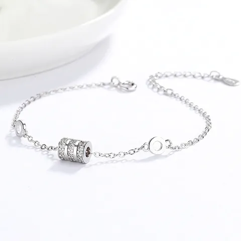 Minimalistisches 925 Sterlingsilber Zirkonia Armband Für Damen Geometrischer Zylinder Pave Inlay Charms Verstellbarer Schmuck