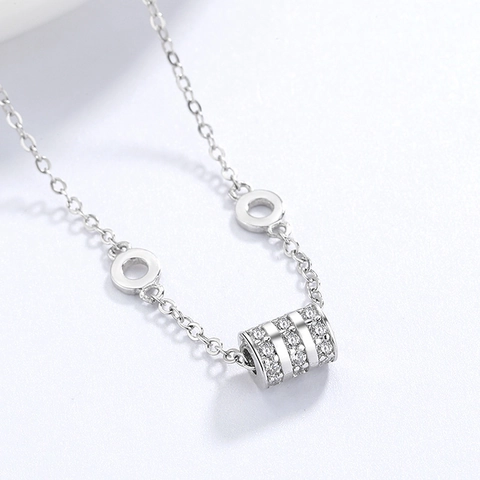 Bracciale in Argento Sterling 925 con Zirconia per Donna Ciondoli a Cilindro Geometrico Intarsiati Catena Regolabile Gioielli