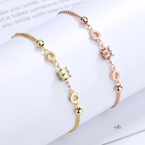 S925 Sterlingsilber Kleiner Taillenarmband 18K Vergoldet Doppelkette Zylinder Anhänger Strass Minimalistischer Schmuck Für Damen