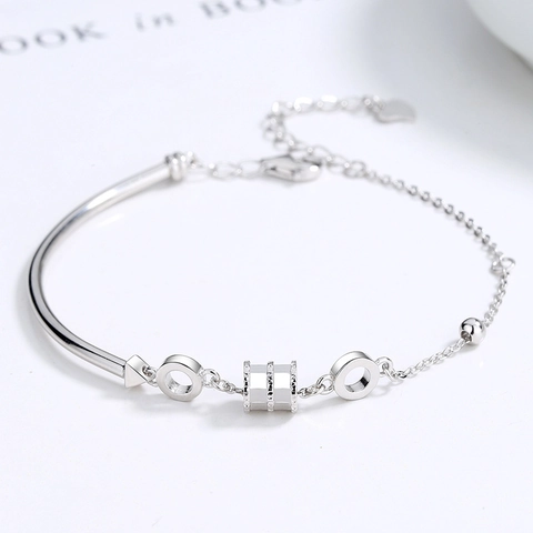 Bracciale Con Pendente a Cilindro in Argento Sterling 925 Donna Oro Rosa Oro Bianco Strass Piccola Vita Gioielli Regalo Regolabile